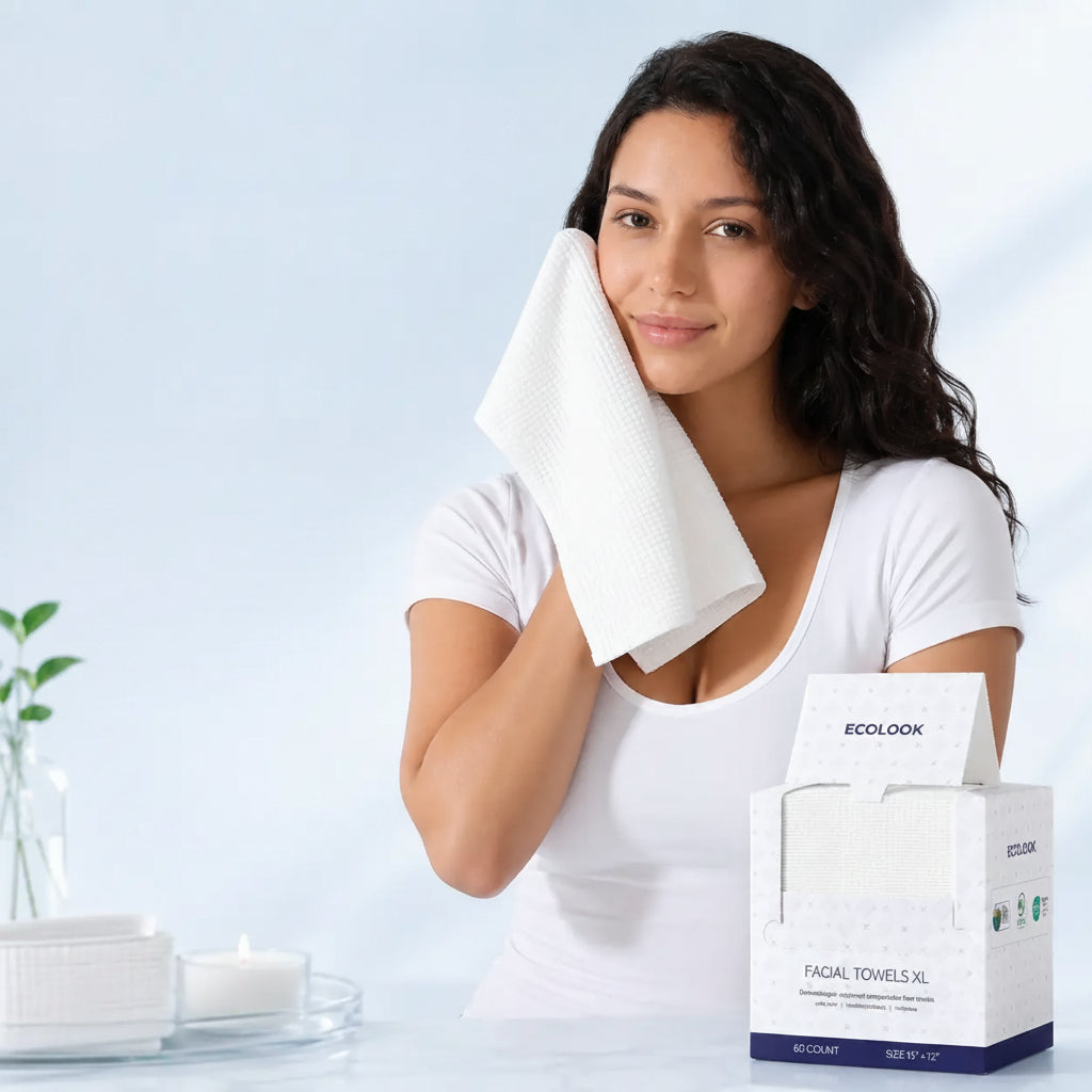 ECOLOOK Disposable Face Towel XL-60 Count Upgraded Thick Facial Towels, Ultra Soft Clean Face Towels Disposable, 10"X12" & 90 GSM, Ideal for Sensitive Skin​-1 PACK