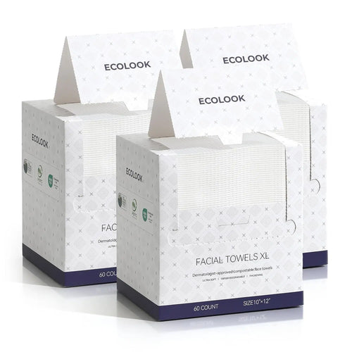 ECOLOOK Disposable Face Towel XL-60 Count Upgraded Thick Facial Towels, Ultra Soft Clean Face Towels Disposable, 10"X12" & 90 GSM, Ideal for Sensitive Skin​-1 PACK