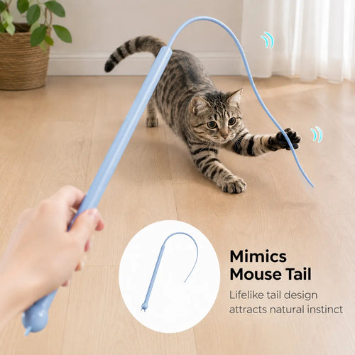 Varita Interactiva para Gatos con Cola de Ratón de Silicona 76 cm