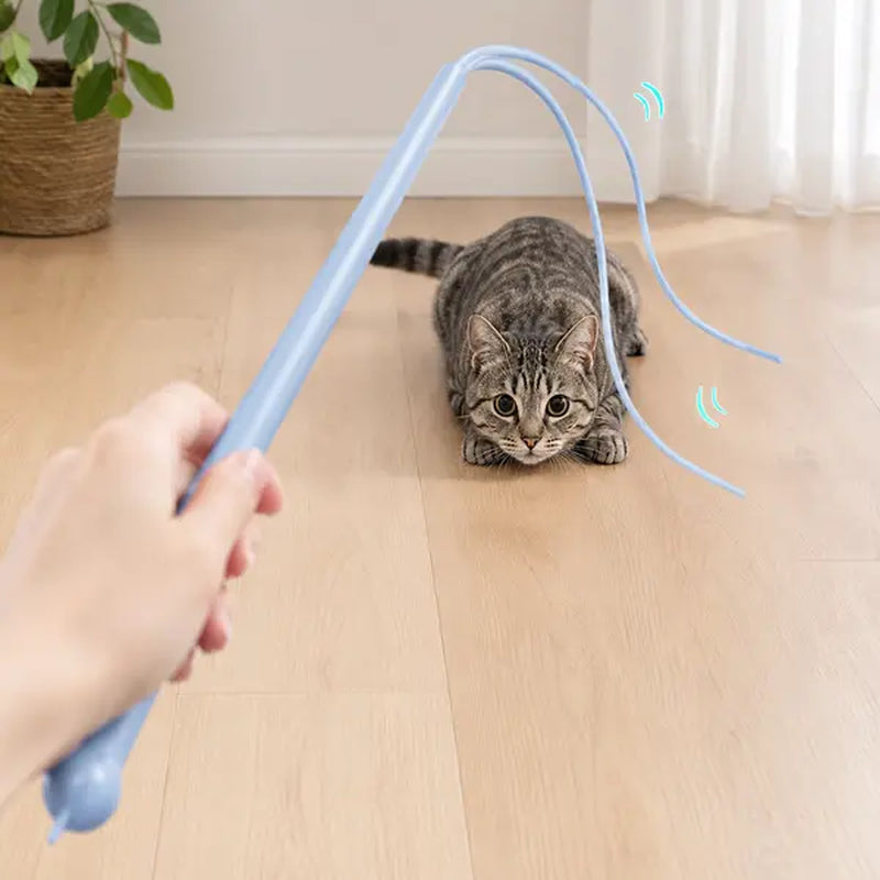 Varita Interactiva para Gatos con Cola de Ratón de Silicona 76 cm